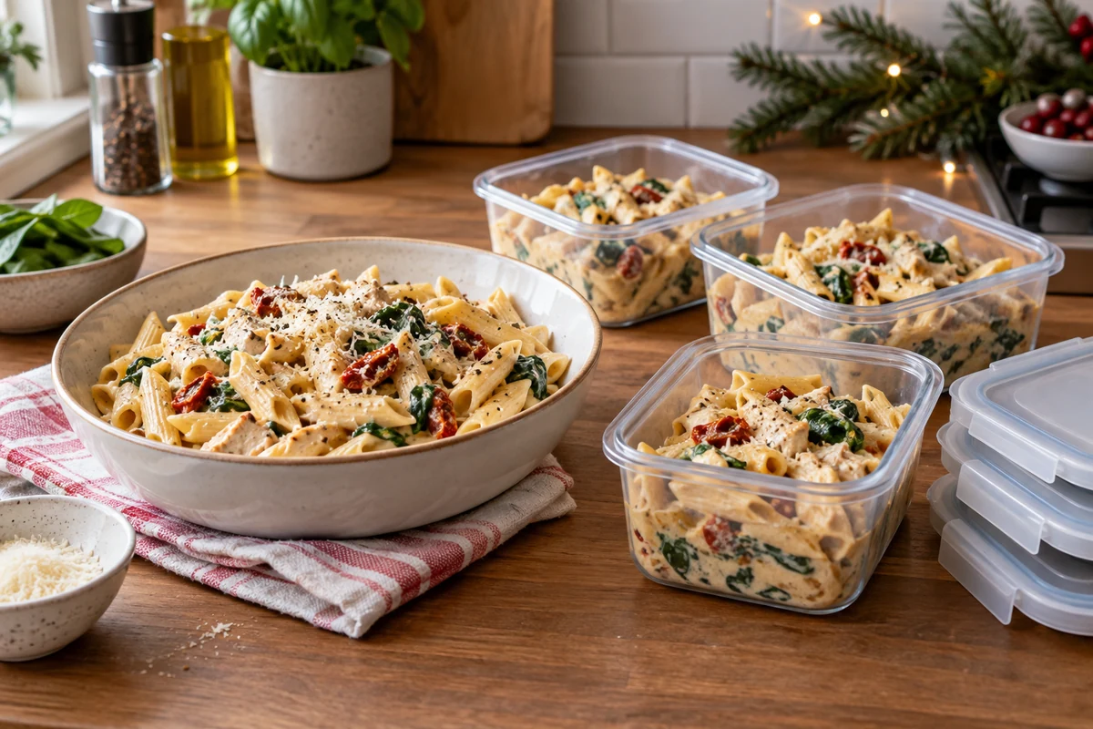 Pasta portions in food containers