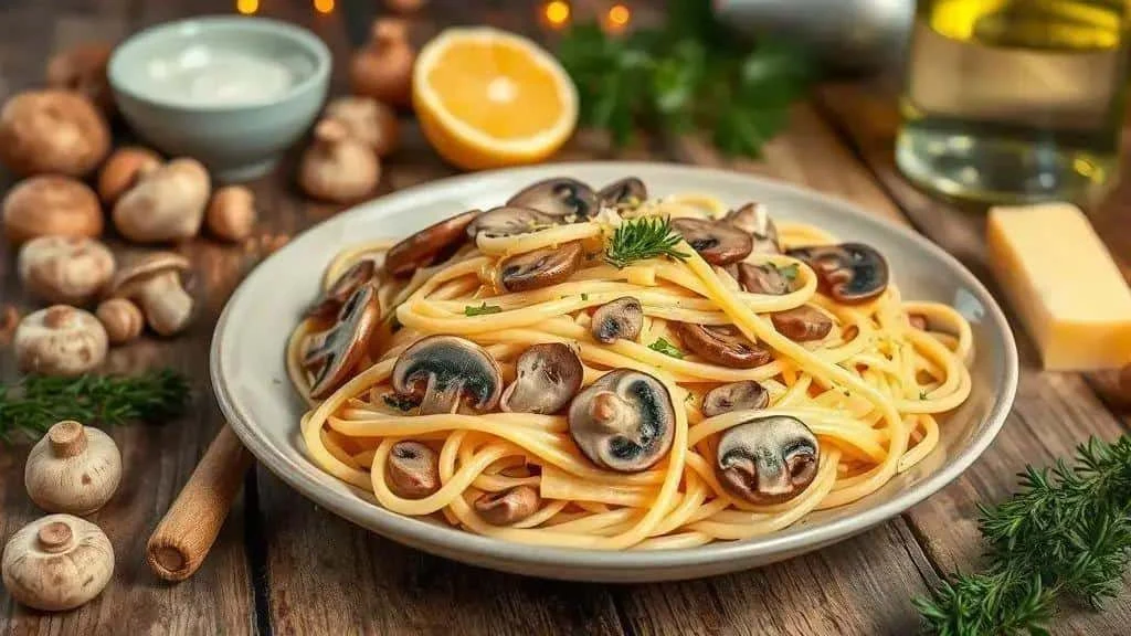 Pasta with mushrooms and cream sauce