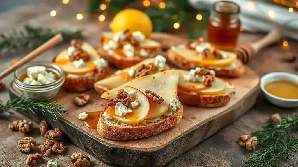 Pear and blue cheese bruschetta with walnuts