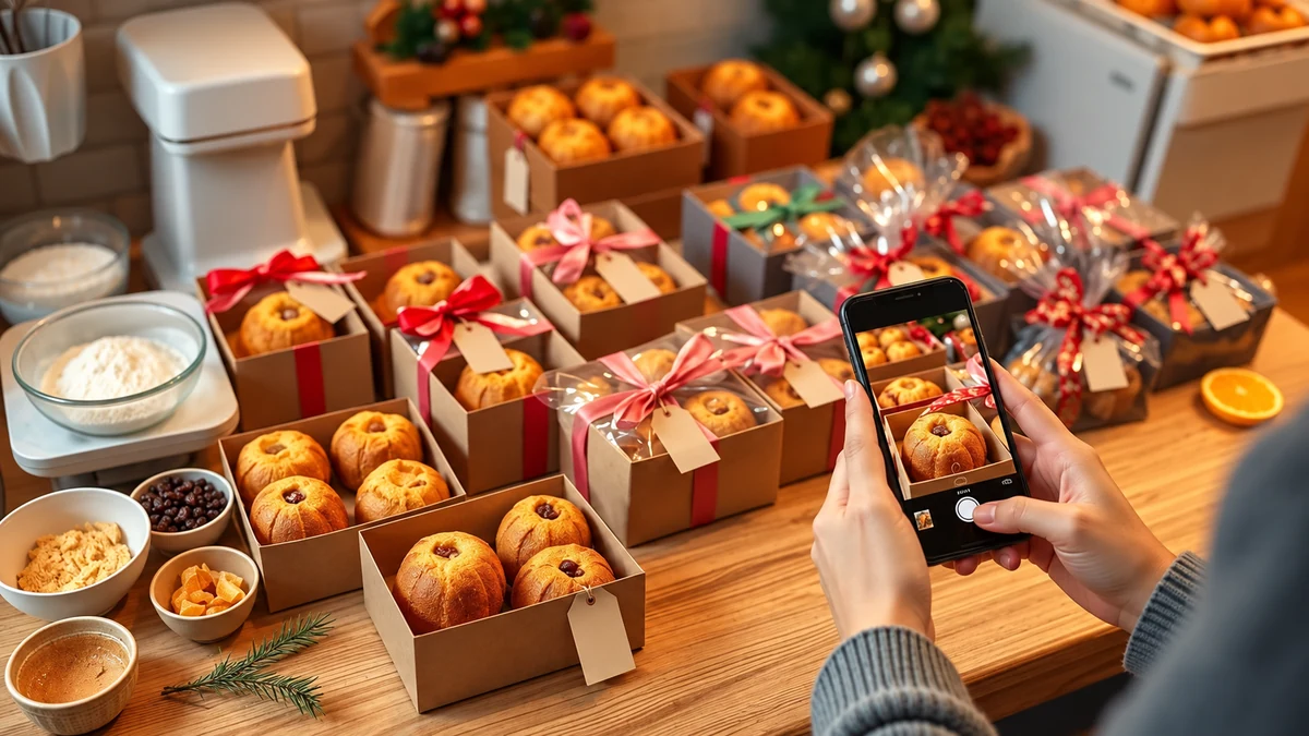 Photographing mini panettone gift boxes