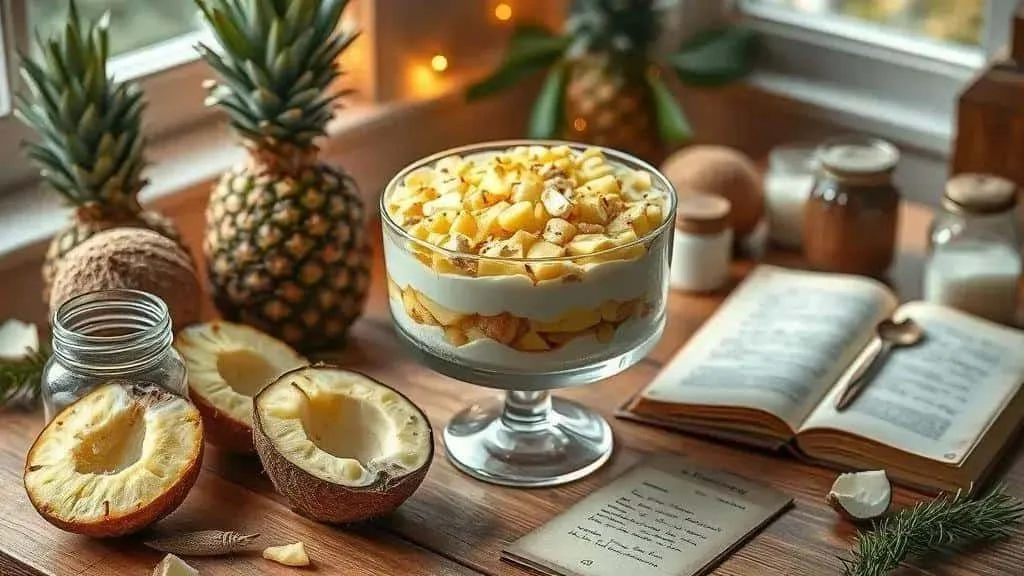 Pineapple and coconut pave beside fresh fruit Pineapple and coconut pave beside fresh fruit
