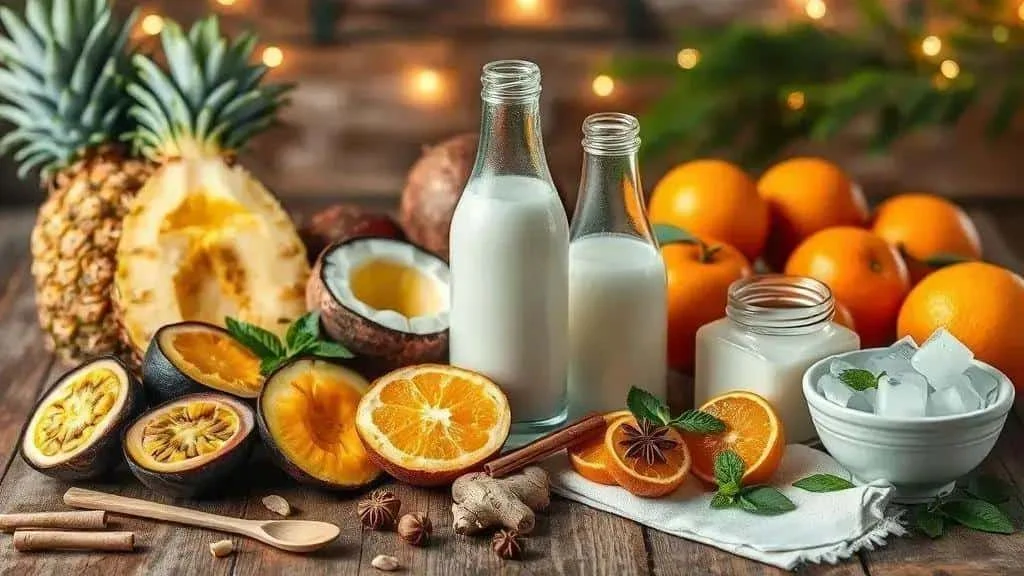Pineapple, coconut and citrus fruit with spices