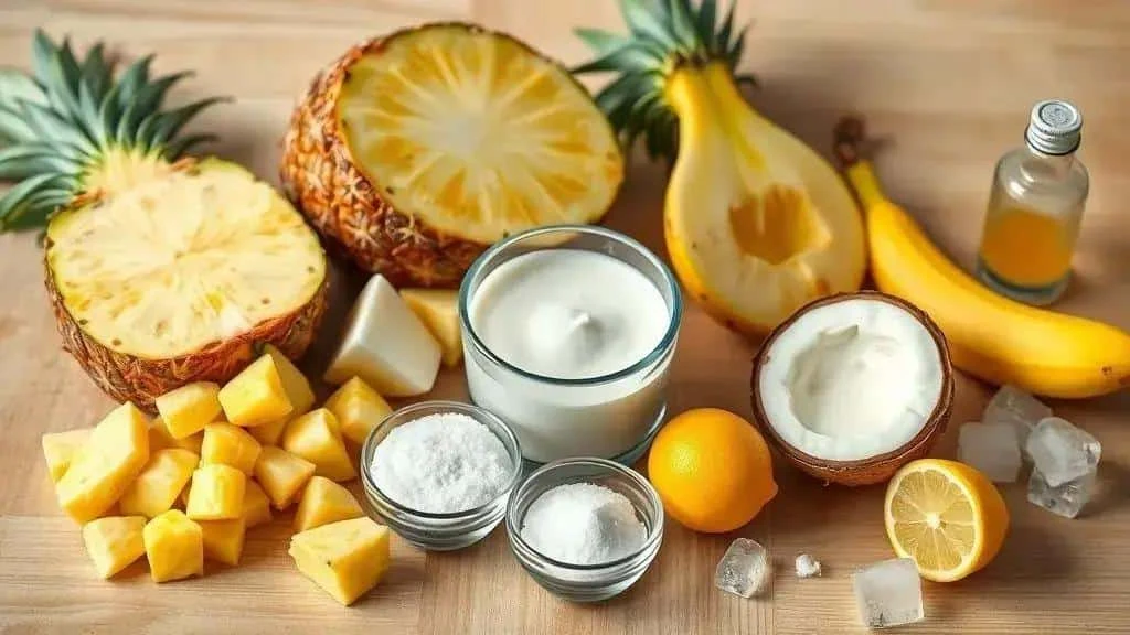 Pineapple, coconut milk and bananas for frozen dessert
