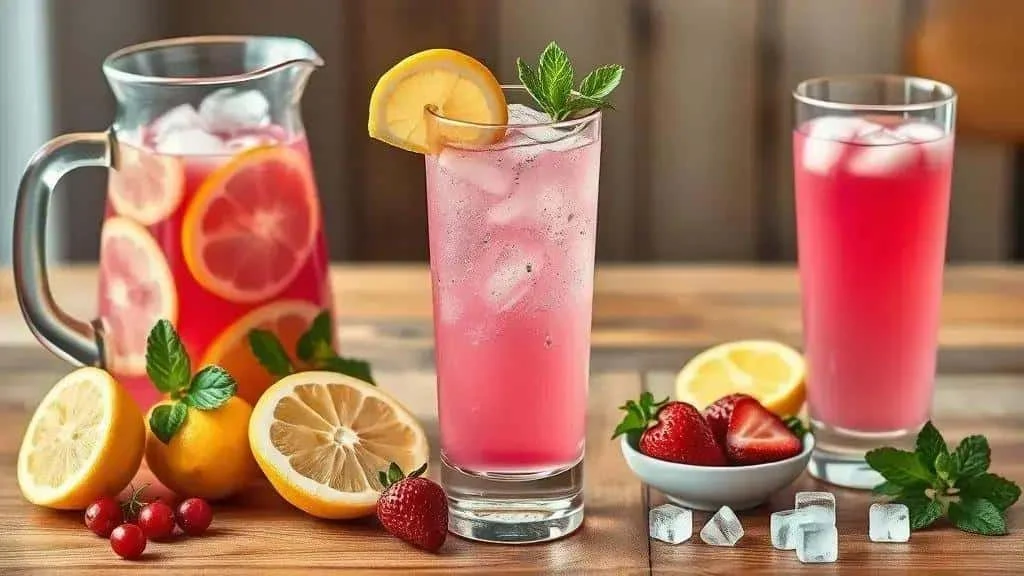 Pink lemonade variations with fruit Pink lemonade variations with fruit