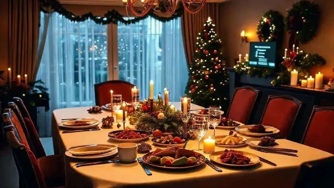 Place settings for a Christmas dinner