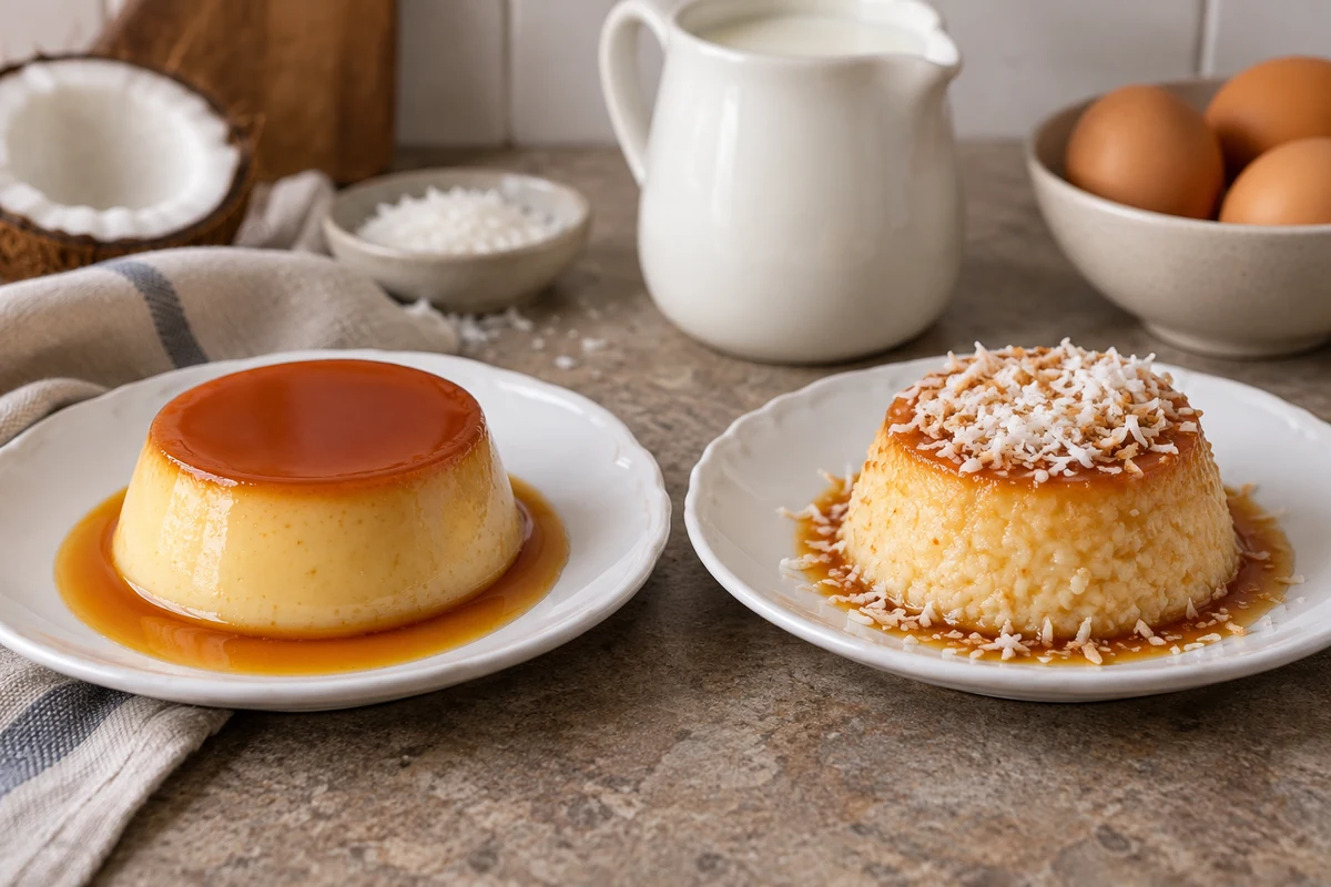 Plain and coconut caramel pudding variations