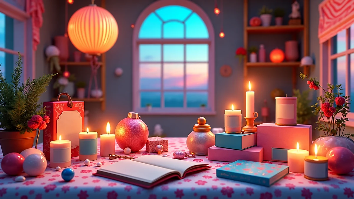Plain candles and gift-making supplies on a craft table