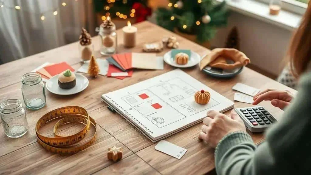 Planning a dessert table with a notebook and serving dishes Planning a dessert table with a notebook and serving dishes