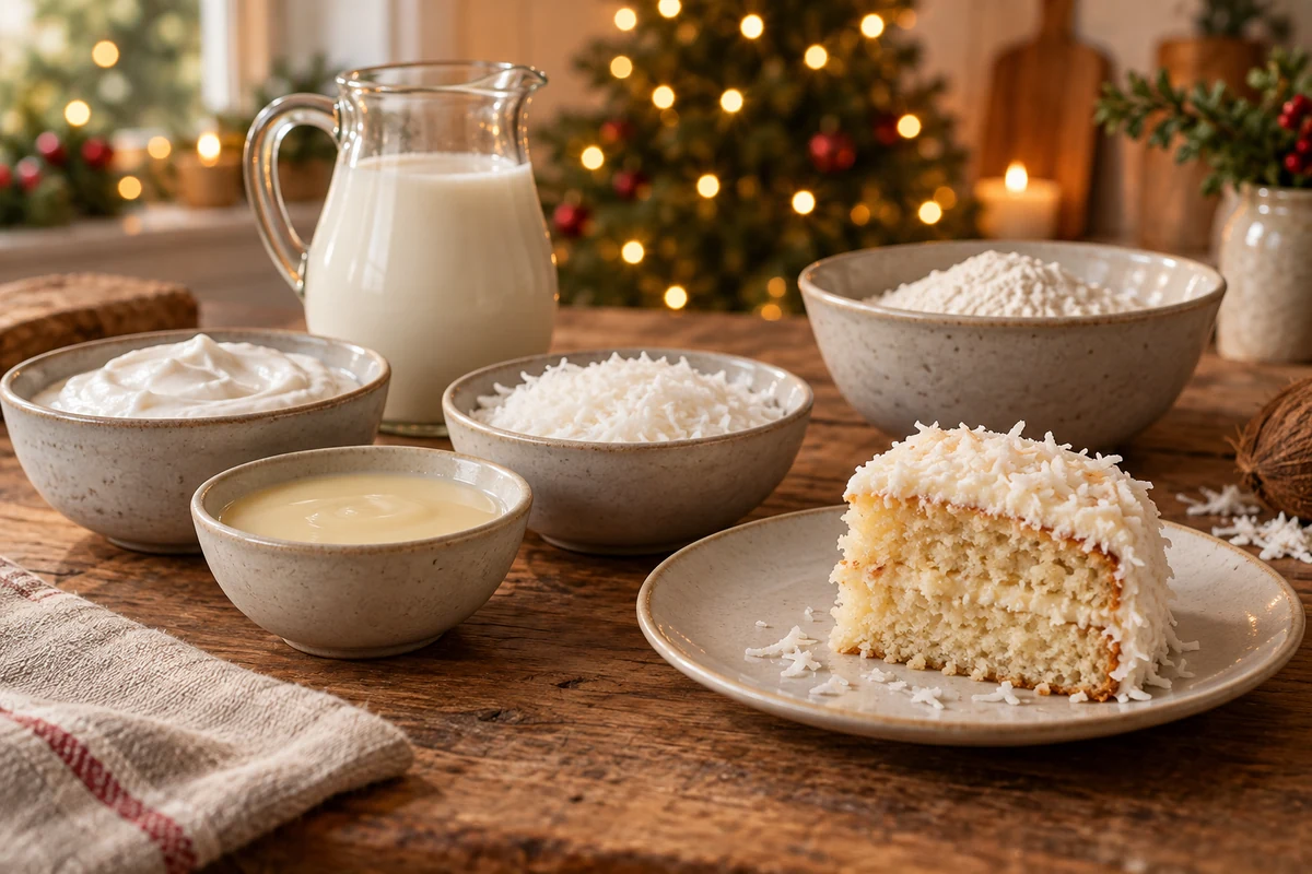 Plant based ingredients and coconut cake Plant based ingredients and coconut cake