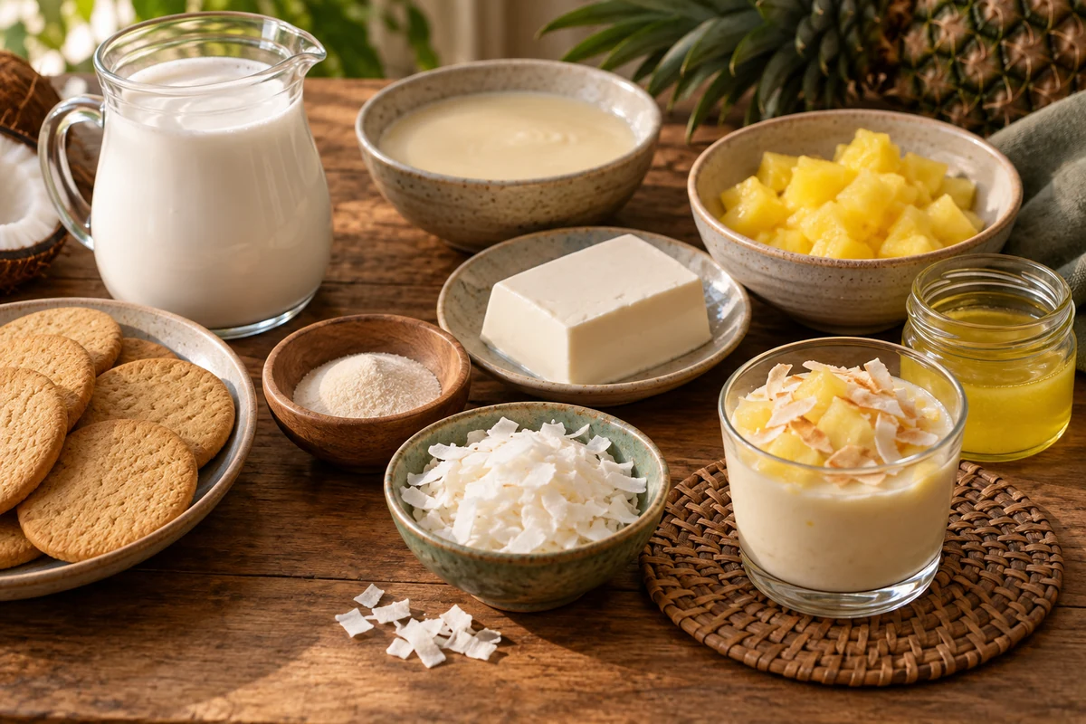Plant-based ingredients for a pineapple and coconut dessert variation