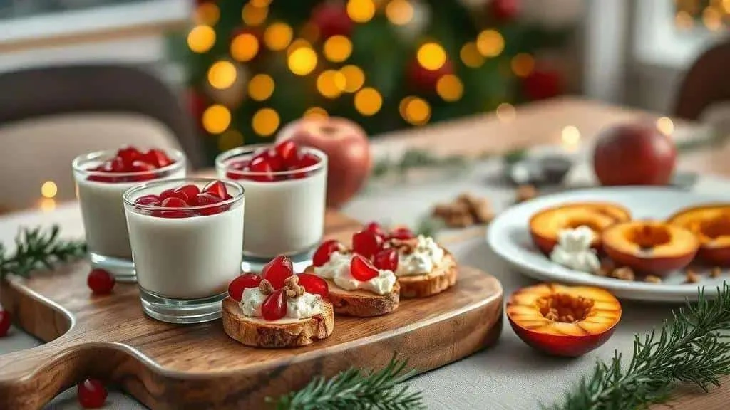 Pomegranate panna cotta crostini and grilled peach serving ideas