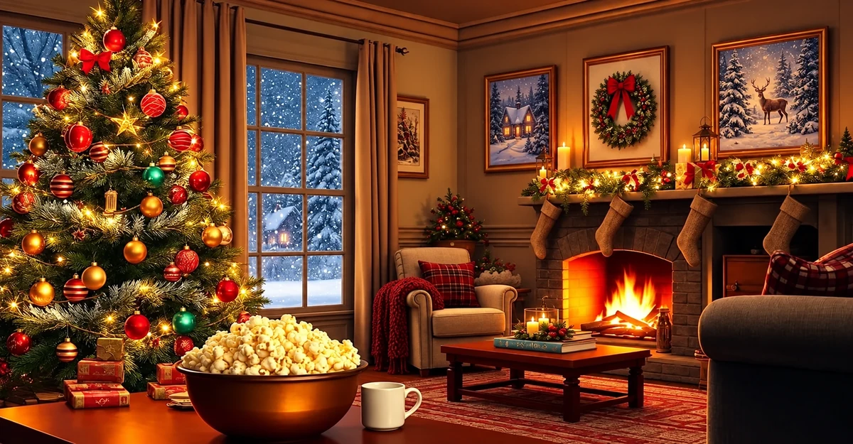 Popcorn in a cosy Christmas living room