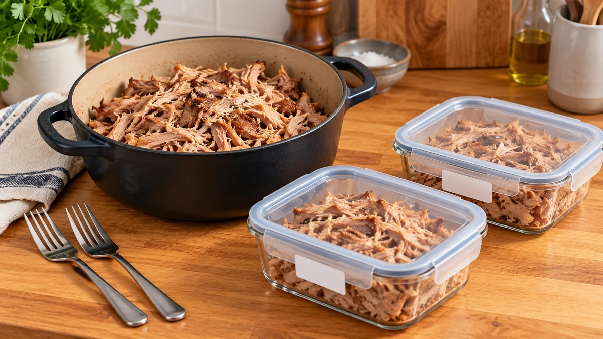 Pork and mash stored in covered containers