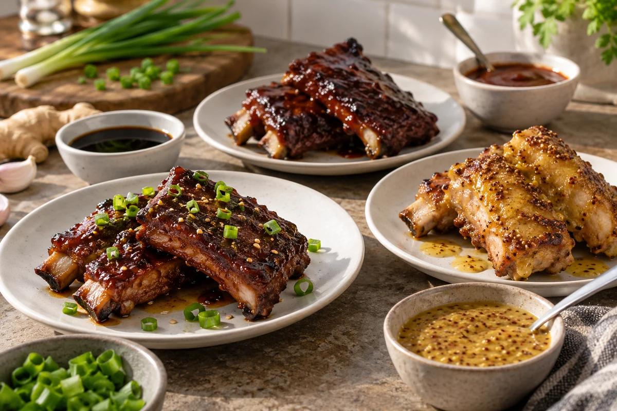 Pork ribs with three different glazes