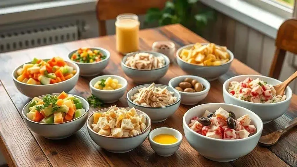 Potato salad variations in small bowls