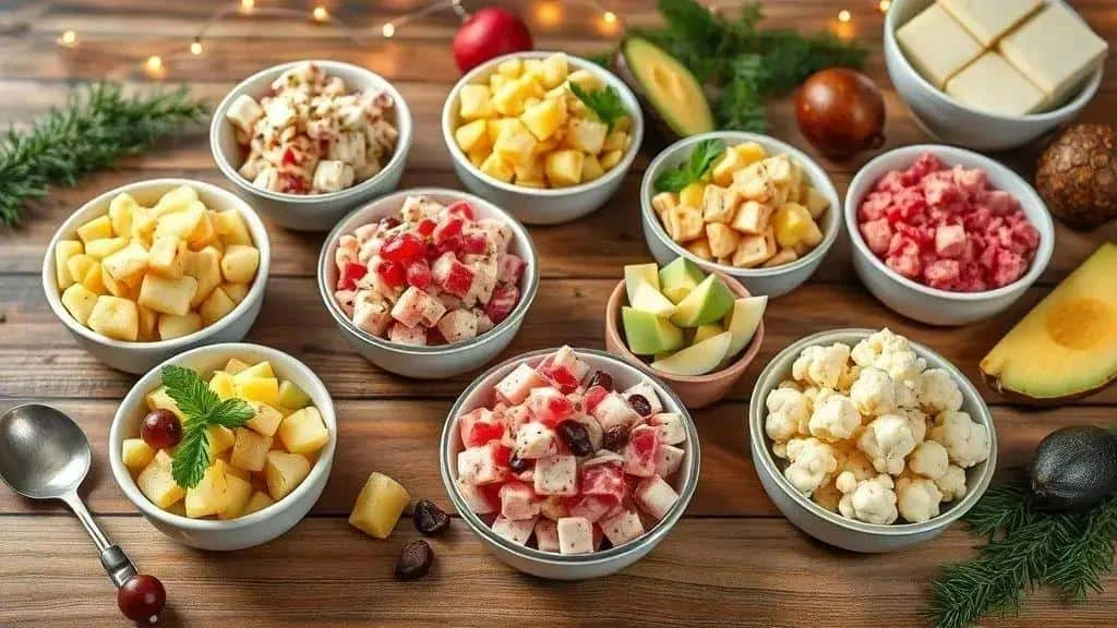 Potato salad variations with beetroot, pineapple and avocado