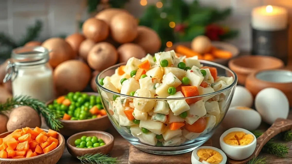 Potato salad with carrot peas mayonnaise and boiled eggs Potato salad with carrot peas mayonnaise and boiled eggs