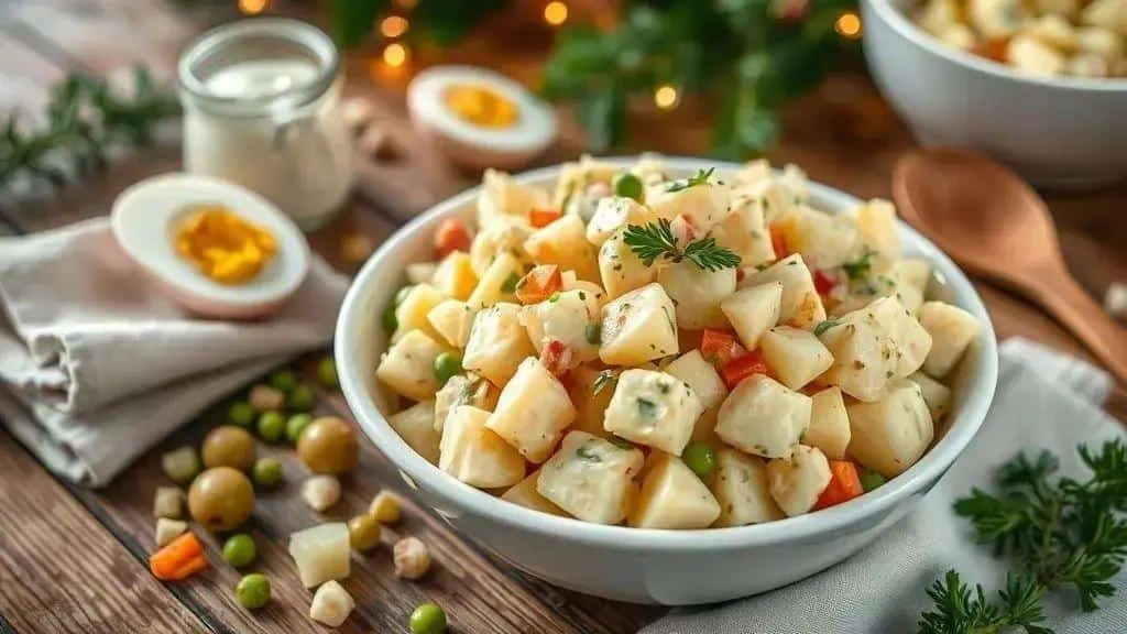 Potato salad with the ingredients for its creamy dressing Potato salad with the ingredients for its creamy dressing