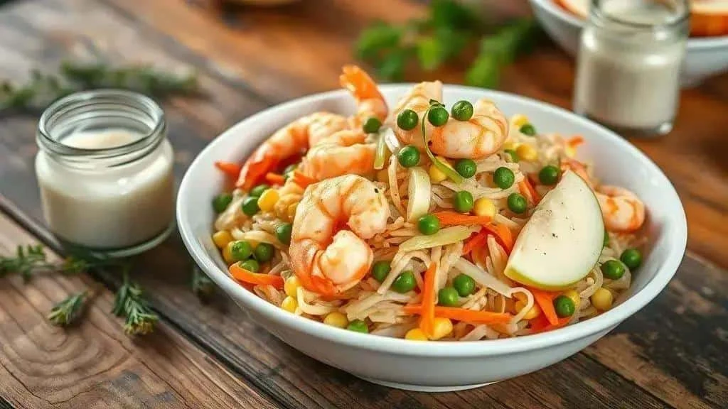 Prawn salpicão with apple peas and sweetcorn