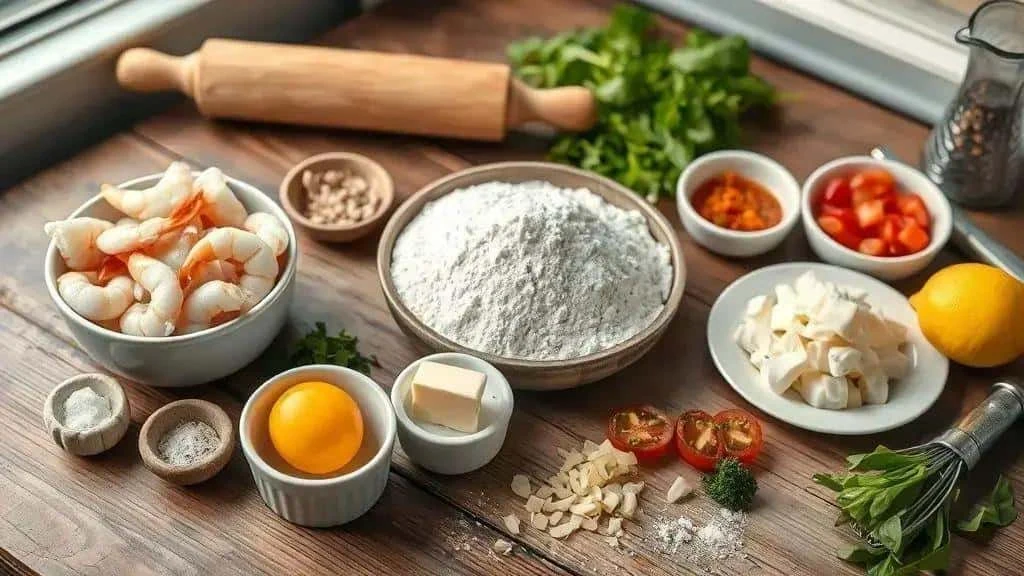 Prawns flour butter and ingredients for Brazilian empadas