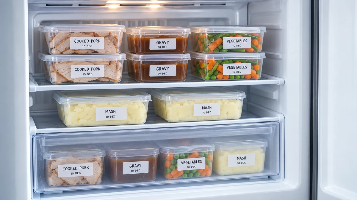 Prepared festive dishes in sealed food containers