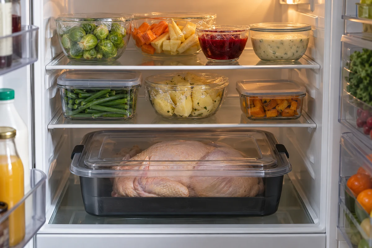 Prepared ingredients stored safely in a refrigerator