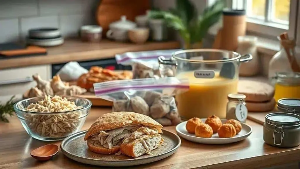 Prepared leftover chicken dishes with refrigerated portions