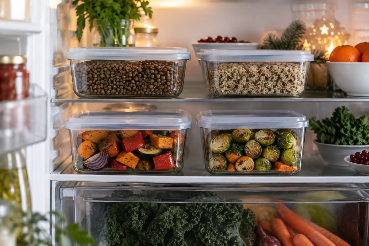 Prepared plant-based food in the fridge