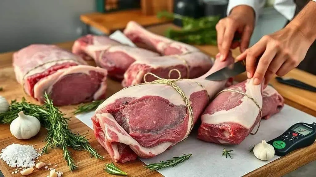 Preparing a lamb joint for roasting Preparing a lamb joint for roasting