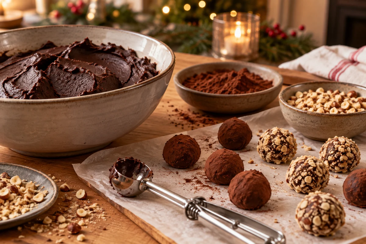 Preparing and shaping chocolate truffles