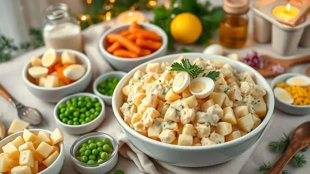 Preparing Brazilian potato salad with mayonnaise