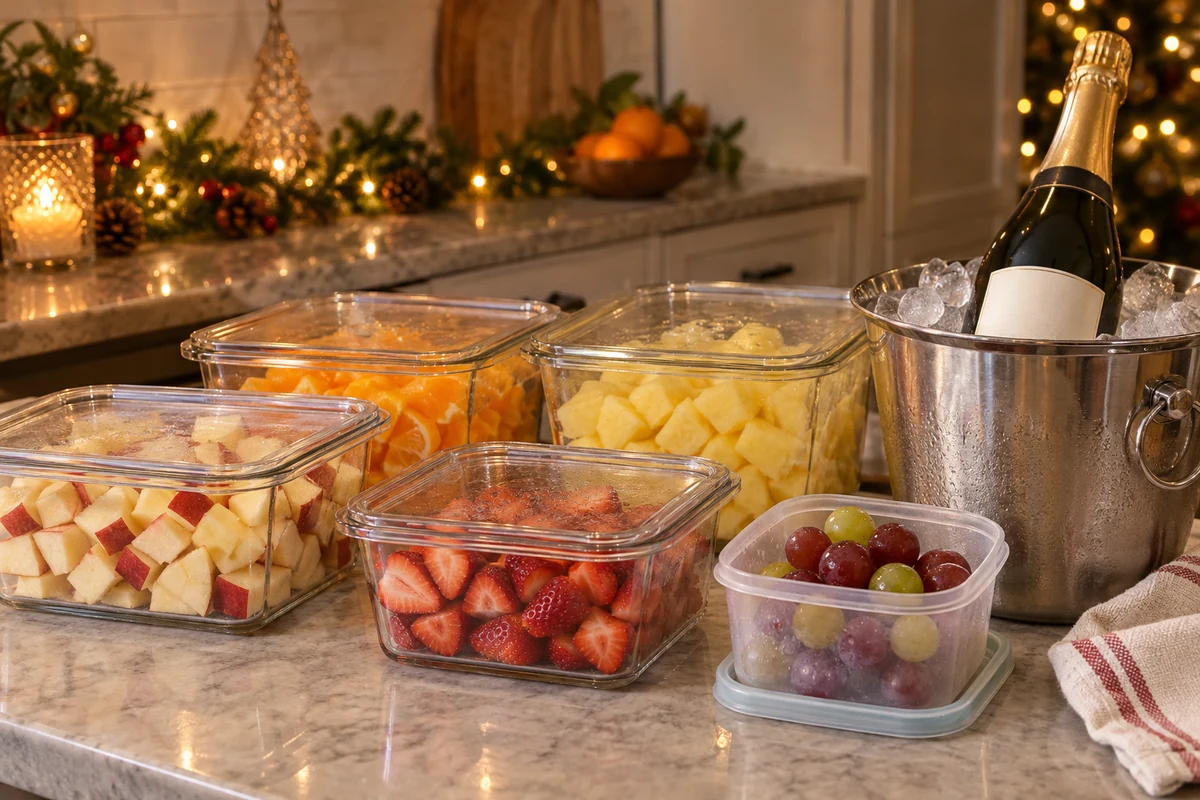 Preparing fruit and drinks for a party