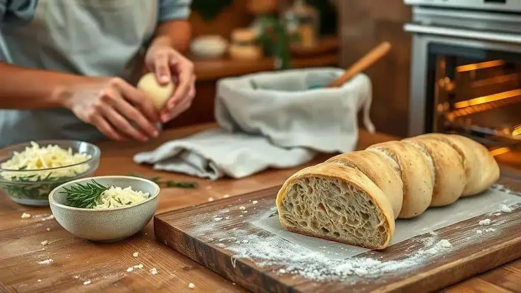 Preparing herb and cheese bread dough