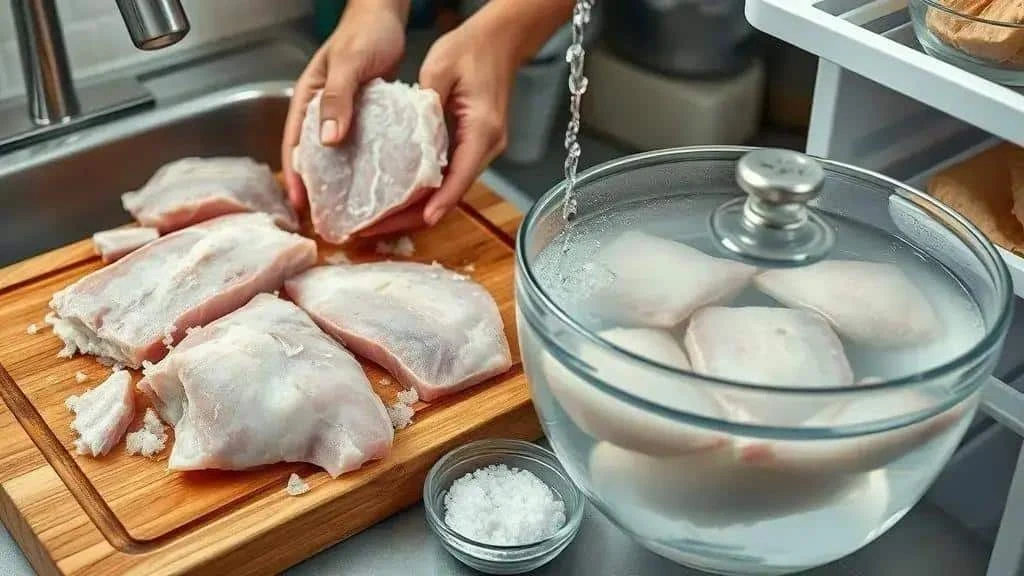 Preparing salt cod for soaking in cold water Preparing salt cod for soaking in cold water