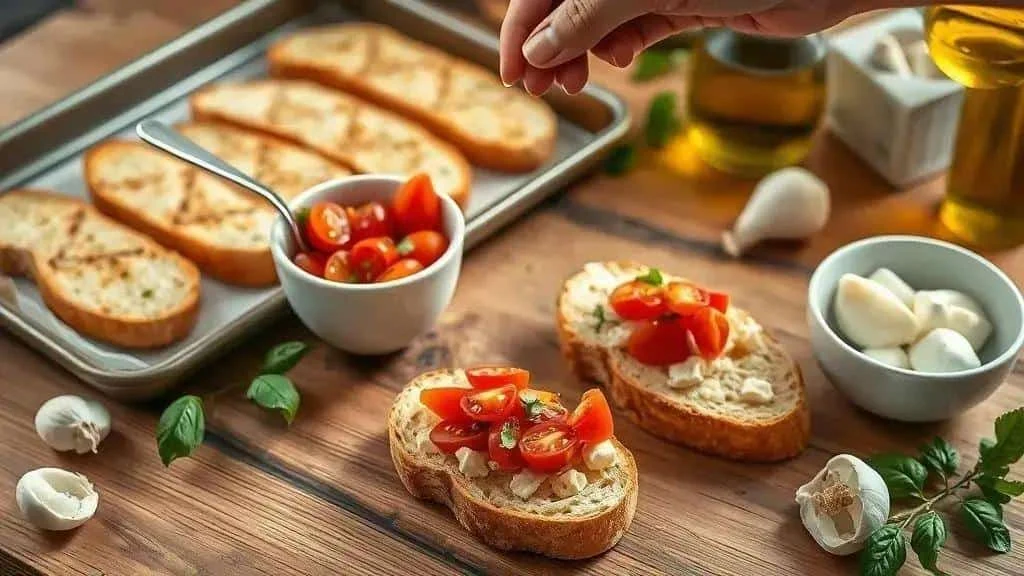 Preparing tomatoes for a bruschetta topping