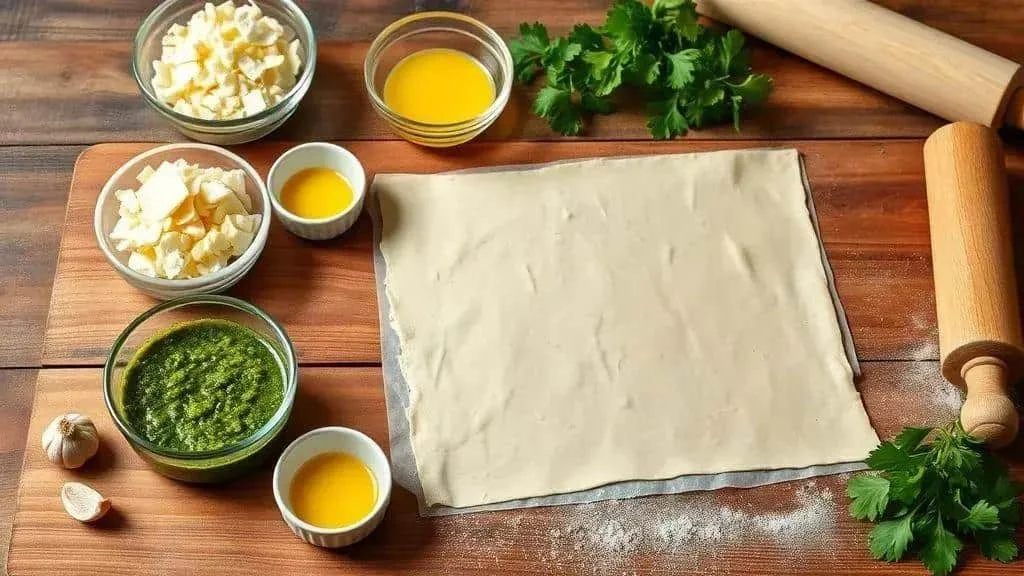 Puff pastry, cheese and herbs for savoury pinwheels