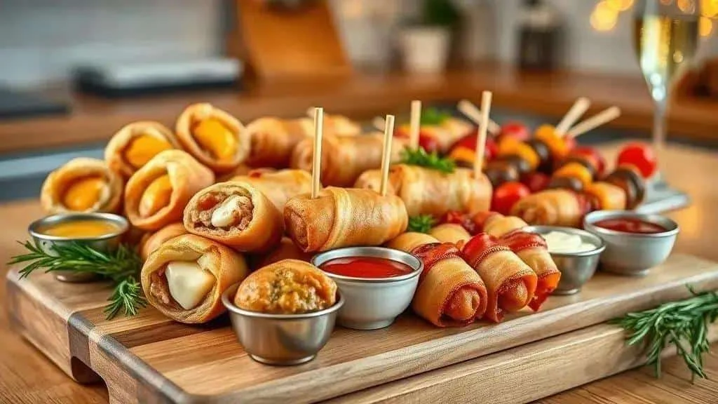 Puff pastry sausage bites with dipping sauces