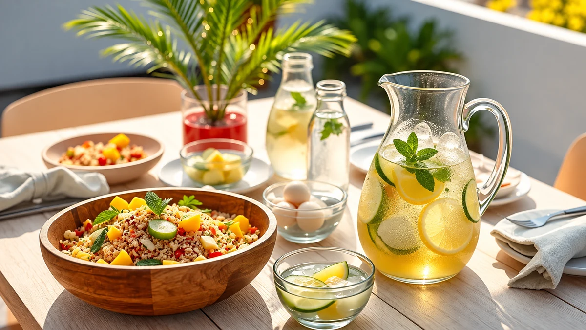 Quinoa salad and a jug on a festive table