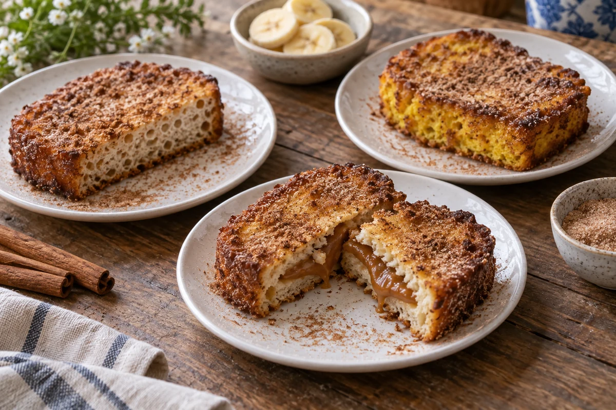 Rabanada variations with dulce de leche and cinnamon