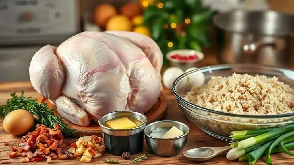 Raw chicken and separate farofa ingredients