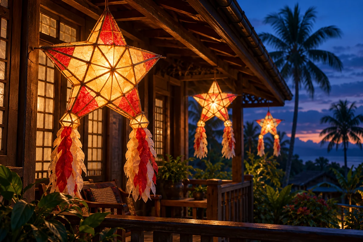 Red and gold parol lanterns illustrating Filipino Christmas traditions