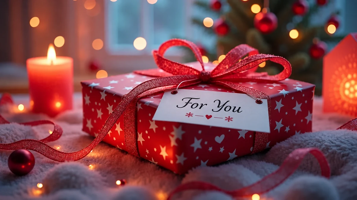 Red Christmas gift with a For You tag