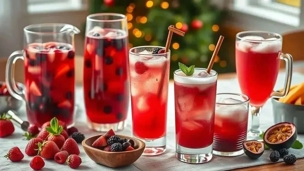 Red fruit drinks with berries, mint and cinnamon