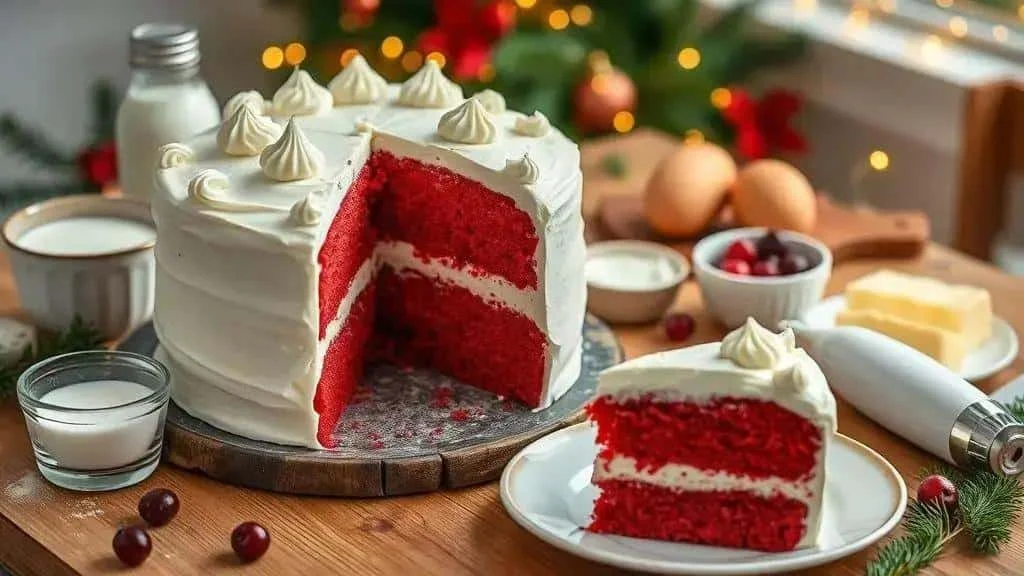 Red velvet cake with white icing