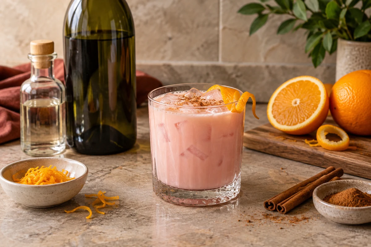 Red wine and optional spirits beside a creamy wine batida