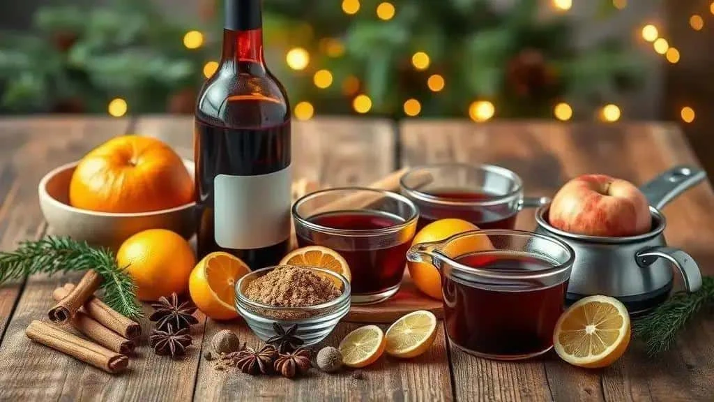 Red wine, citrus and spices for mulled wine