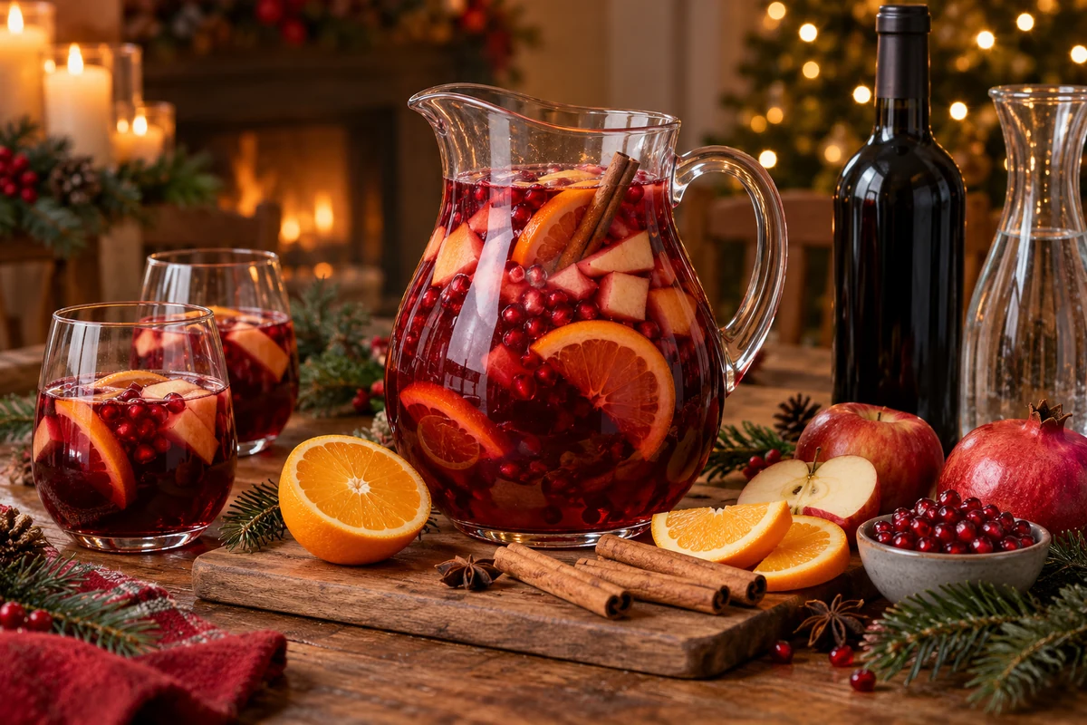 Red wine fruit and other ingredients for Christmas sangria