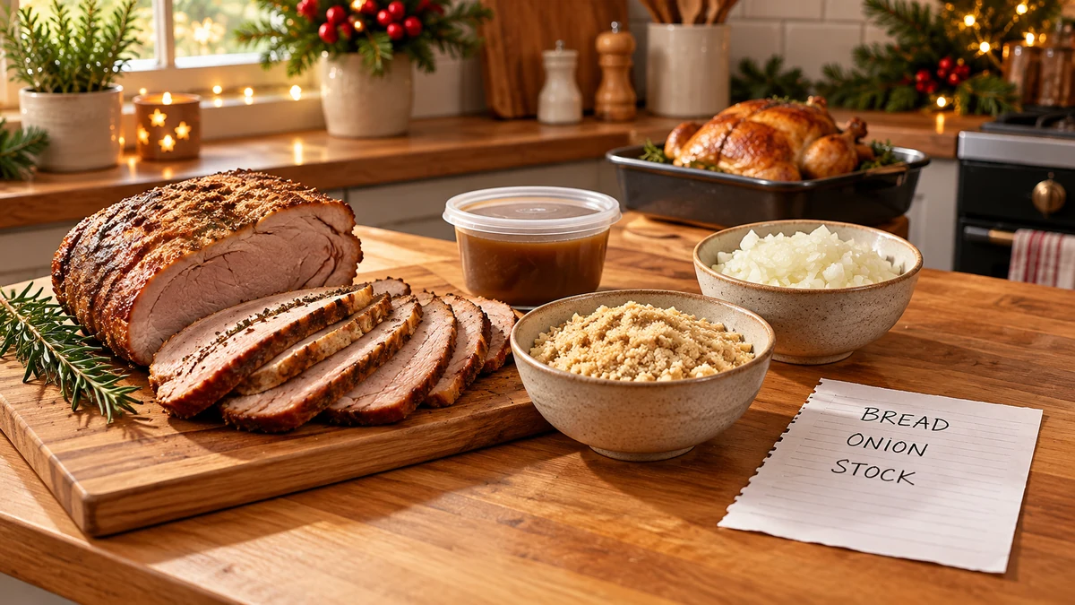 Reheating a prepared Christmas dish in a home kitchen
