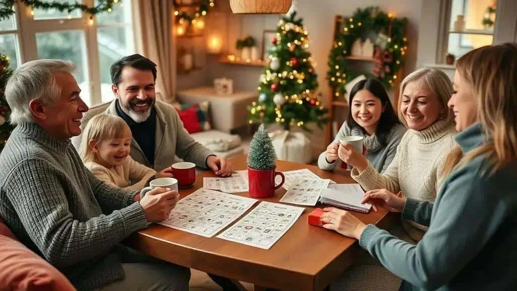 Relatives gathered for a Christmas table game