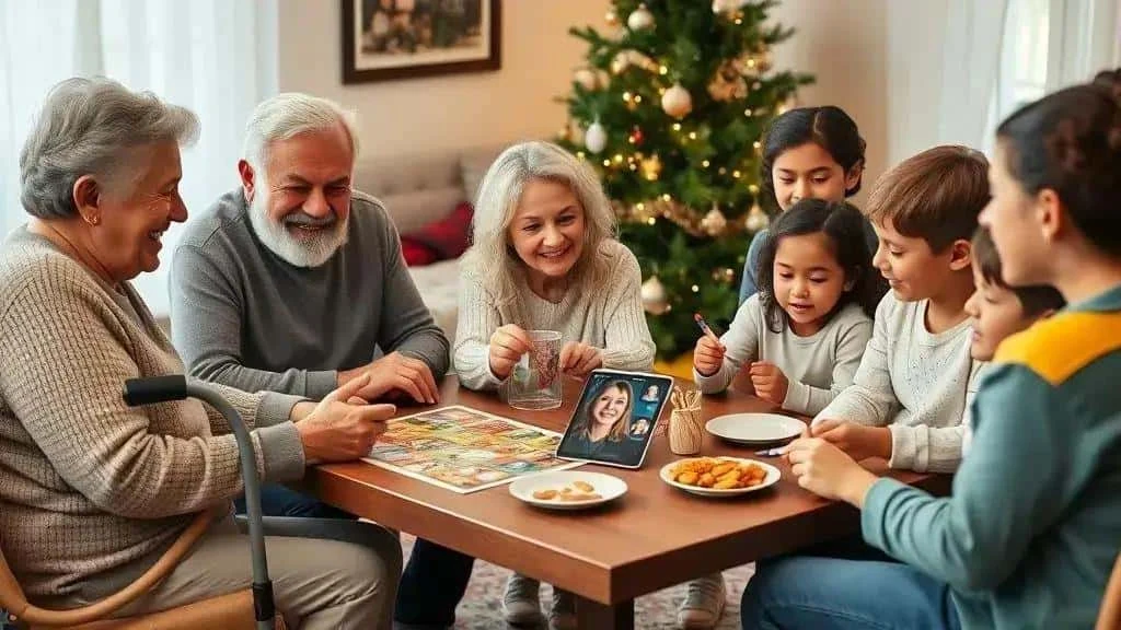 Relatives sharing memories and refreshments at Christmas